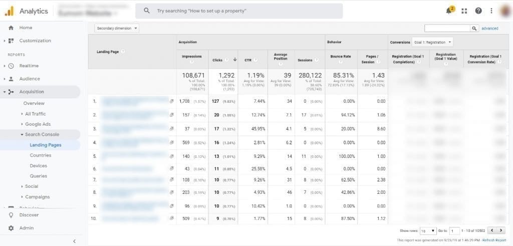 Google Analytics Acquisition Reports Google Search Console