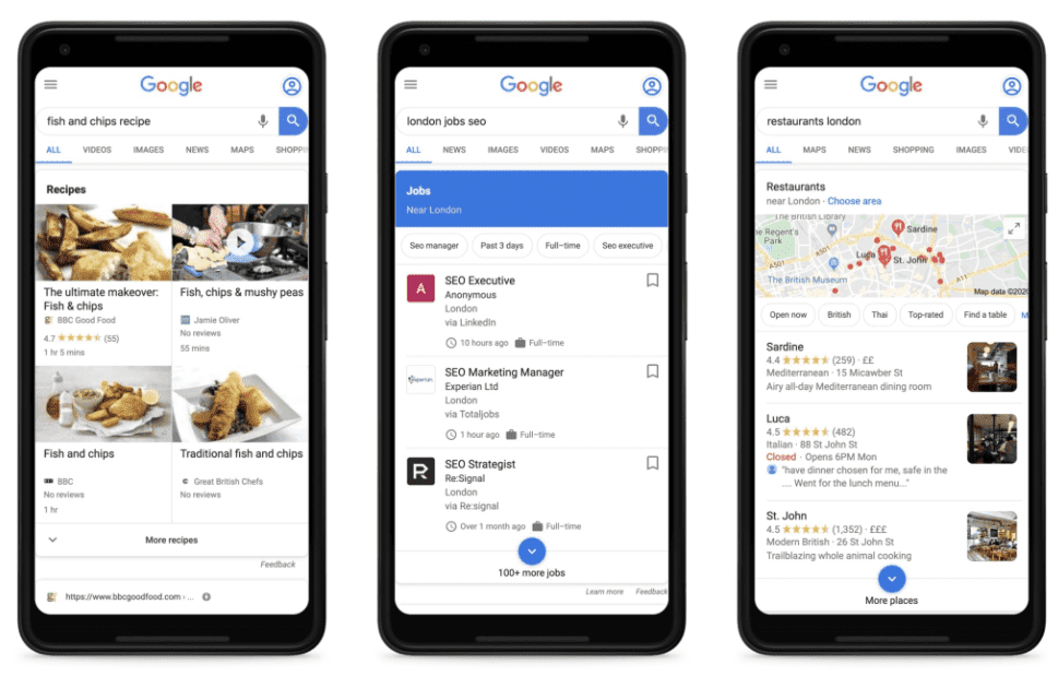 Some examples of rich results in Google SERP